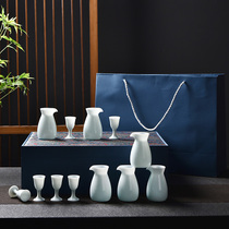 Wine set high-end celadon ceramic flask heated wine divider white wine cup shadow green foot cup gift