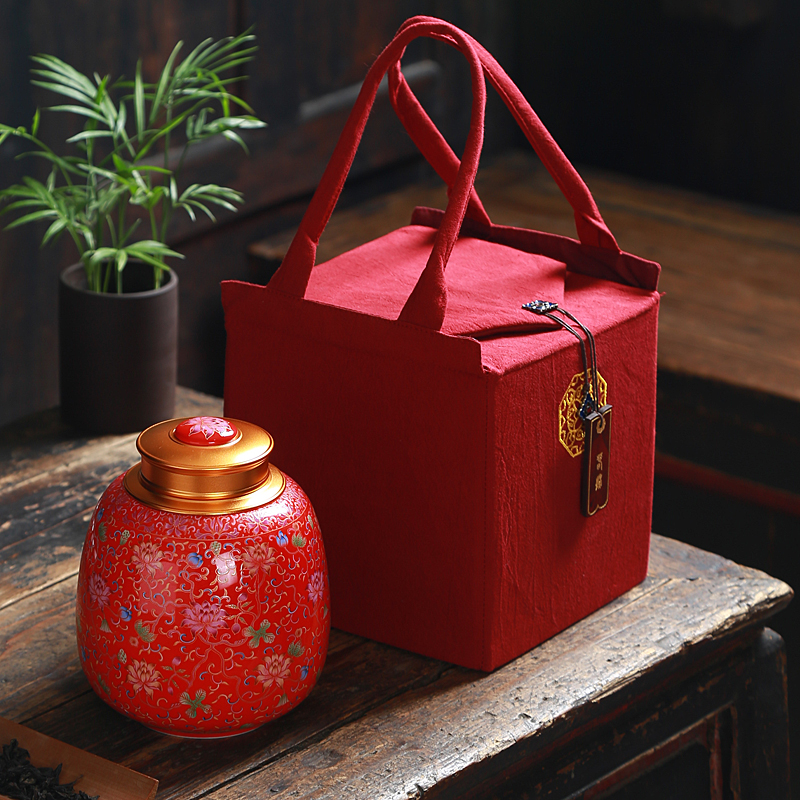 Tea Leaf Jar Ceramic Seal Pot Enamel Color Green Flower Porcelain Deposit Tea Pot Sijingdezhen Storage Jar Home Gift big number
