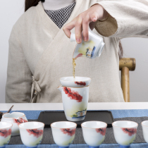 Kung Fu tea set blue and white porcelain hand-painted bowl three cups gift white porcelain sweet and white glaze ceramic gift