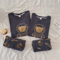 Designer cartoon bear couple pajamas women Summer cotton short sleeve trousers men home clothing set spring and autumn