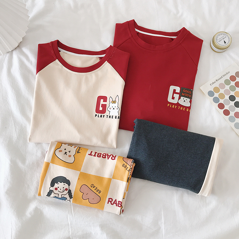 Couple pajamas summer cotton short-sleeved women's cute cartoon loose casual spring and summer men's home clothes two-piece suit