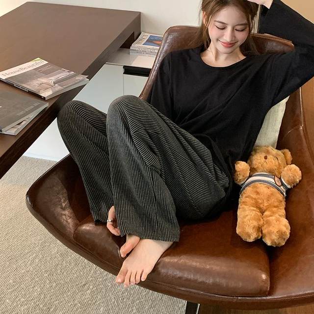 Lazy ladies pajama pants trousers spring and autumn pure cotton trousers casual plus size 220 catties can be worn outside air conditioning pajama pants