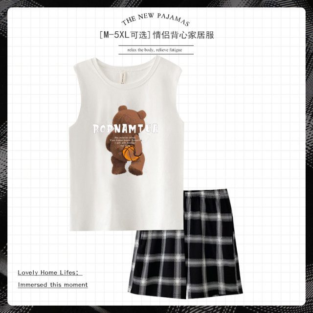 Vest pajamas ຄູ່ຜົວເມຍ summer ຝ້າຍບໍລິສຸດຂອງແມ່ຍິງຫມີງາມໃຫມ່ບາງວ່າງຂະຫນາດໃຫຍ່ຂອງຜູ້ຊາຍເຮືອນຊຸດໃສ່ໃນເຮືອນ