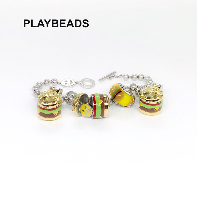 PLAYBEADS Original Design JUNKFOOD Collection 925 Sterling Silver Beaded Jewelry Open Smile Burger