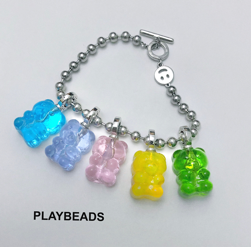 PLAYBEADS Original design JUNKFOOD series 925 pure silver strings beads with small bear soft sugar glazed six colors