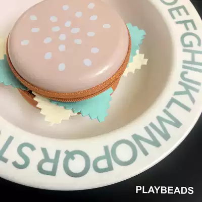 PLAYBEADS original design cute burger beaded silver jewelry storage box out bag silver cloth set