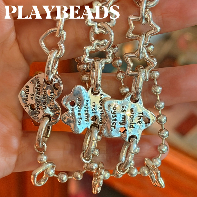 Playbeads Heart Four-Leaf Clover Star Brand S925 Sterling Silver Vintage DIY Bead Chain Versatile Bracelet for Best Friends