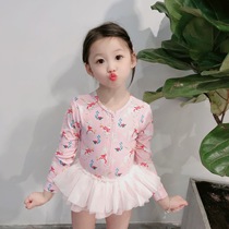 Girls swimsuit 2021 new children's quick-drying 1 long sleeve Korean version of 3-year-old baby girl split gauze skirt sunscreen swimsuit tide