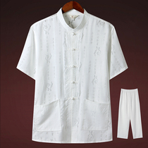 2020 Tang suit mens short sleeve Chinese style retro summer elderly linen cotton set Chinese loose grandpa