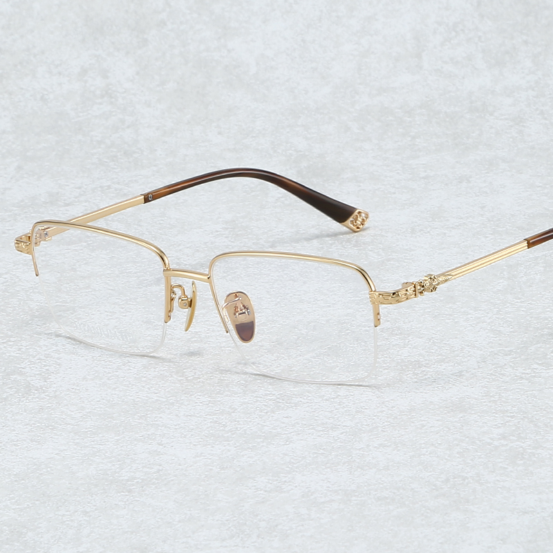 Cro Pure Titanium Gold Wire Half-Rim Glasses for Men, Suitable for Prescription Lenses, Anti-Blue Light, Business Style, Elegant Frame Cro Pure Titanium Gold Wire Half-Rim Glasses for Men, Suitable for Prescription Lenses, Anti-Blue Light, Business Style, Elegant Frame