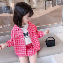 Girls bird dress autumn dress autumn dress foreign childrens denim clothes spring and autumn Han fan little girl half skirt two-piece set