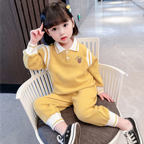 Girls autumn suit 2021 New Garden clothing foreign-style childrens baby sportswear Net Red childrens autumn two-piece set