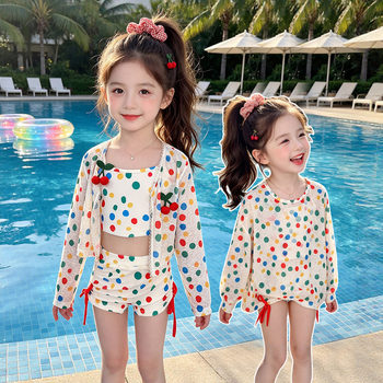 ຊຸດລອຍນ້ຳເດັກຍິງ summer style cherry polka dot children's princess swimsuit split baby girl suspender swimsuit