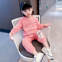 Girls Sports Set Spring and Autumn 2021 New style Korean version of childrens sweater long sleeve baby clothes two-piece set