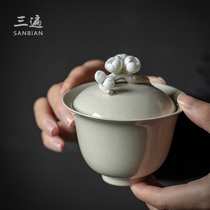 Vintage ash cover bowl Teacup pinch plum pure handmade household single tea bowl Gongfu tea with tea maker