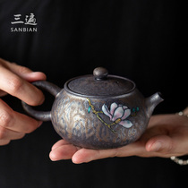 Delusion Handmade teapot Rust glaze Magnolia flower pottery pot Japanese vintage gilt Kung Fu tea with tea single pot