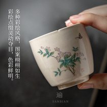 Three times ash hand-painted ceramic teacup Single Kung Fu tea set Household tea light Tea large master cup