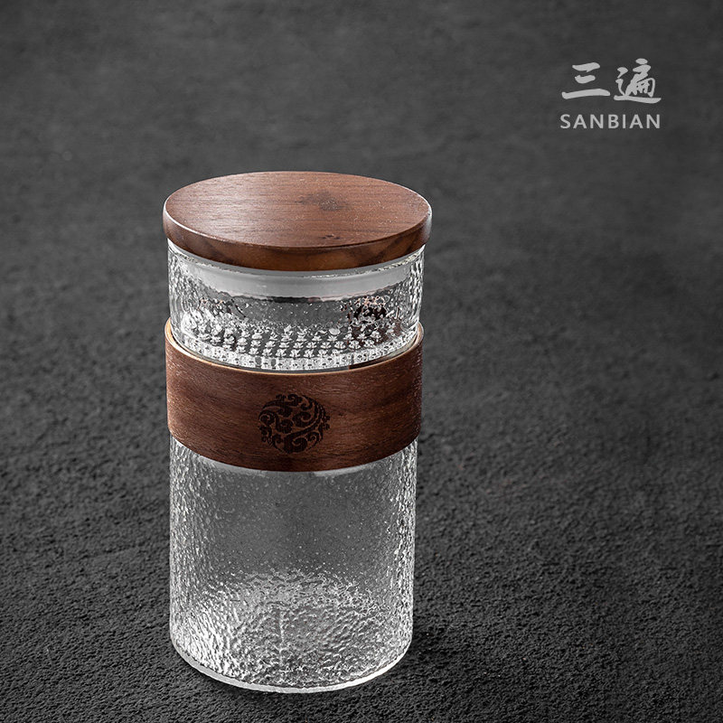 Hammer pattern glass Crescent green tea cup Filter with lid Anti-scalding flower tea cup Tea water separation Tea cup Drinking tea cup