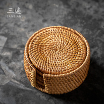 Three rattan woven teacup pad Pot holder cup holder Purple sand pot pad Handmade Japanese simple household placemat Kung Fu tea set