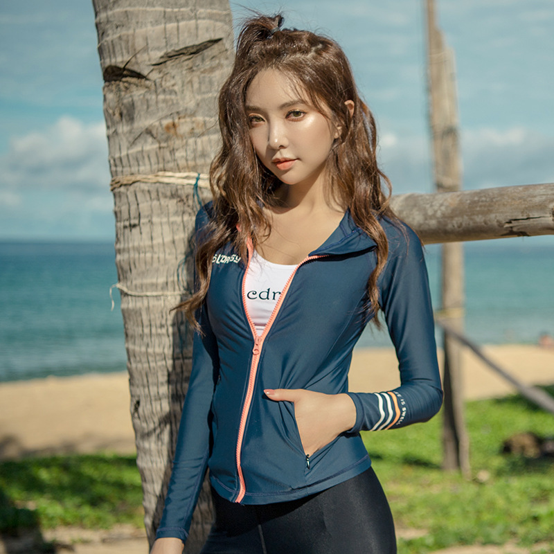 Korean wetsuit women's two-piece top Long sleeve zipper swimsuit quick-drying sunscreen jacket Surf jellyfish snorkeling suit