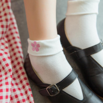  One period for a while Japanese lolita cherry blossom embroidery flipping spring and summer cotton socks mid-tube socks girls cute and sweet