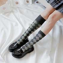 Day Series Spring Autumn Rhombus pure cotton medium cylinder socks Inlenty retro calf socks Merger legs Lean Students 100 hitch JK Girl