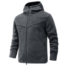 Polar fleece jacket mens autumn and winter warm fleece sweatshirt cardigan loose large size outdoor fleece hooded jacket