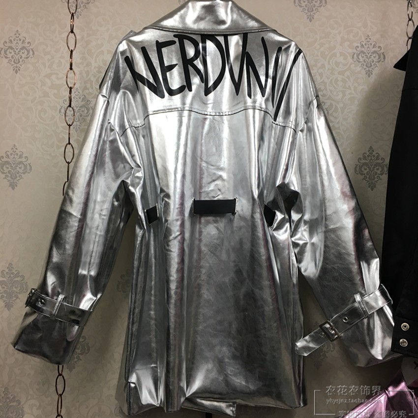 2018 mùa xuân mới đoạn dài lỏng bf gió in ấn chic Harajuku pu ren khóa áo khoác da nữ áo da trắng
