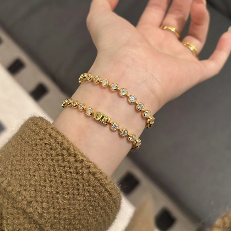 Bubble Diamond Bracelet for Women 2024 New Sterling Silver Vintage Gold Retro Old Money Style Tennis Chain Accessory