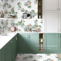Liubei green net red flower brick bathroom kitchen tile candy glaze hexagonal brick wall tile balcony entrance floor tile