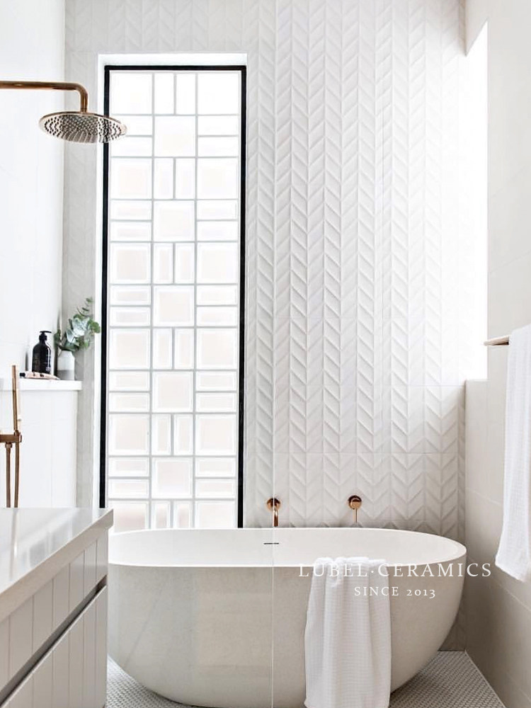 Liubei fishbone all-ceramic tile Nordic bathroom bathroom toilet wall tile kitchen restaurant glazed tile