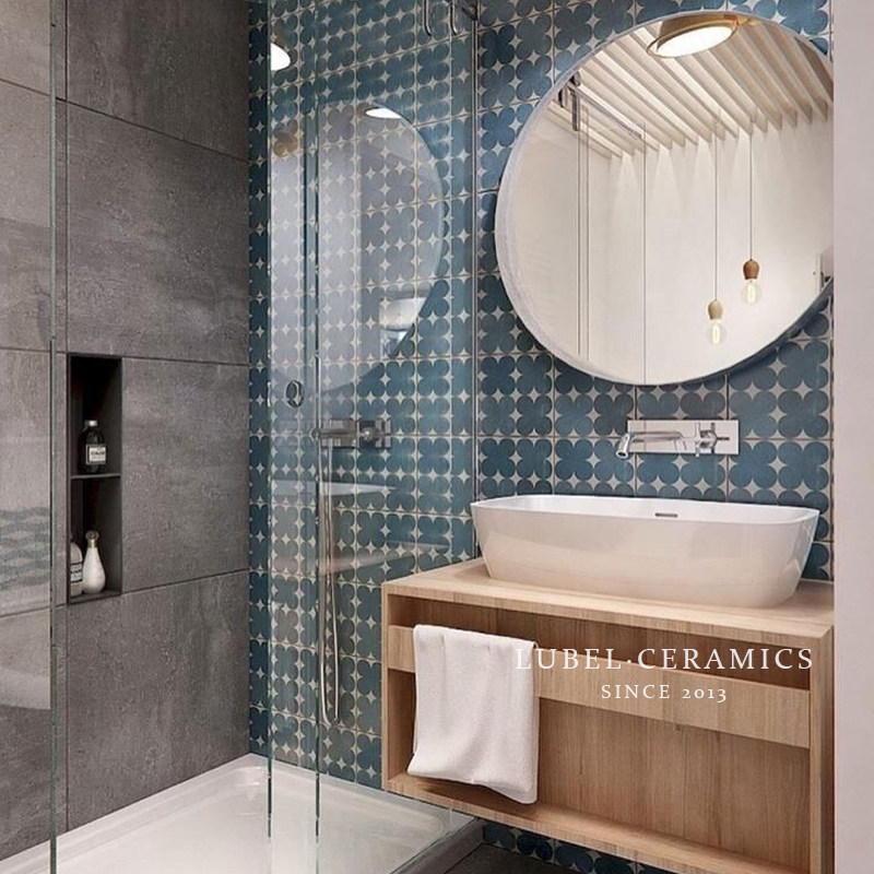 Flower Brick Kitchen Blue Floor Tiles Retro Bathroom Tiles Bathroom Makeup Room Toilet Balcony Nordic Wind Wall Brick