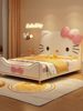 Hello Kitty Cartoon Children's Bed for Girls, Princess Bed, Genuine Leather Bedroom Single Pink Hello Kitty Upholstered Bed