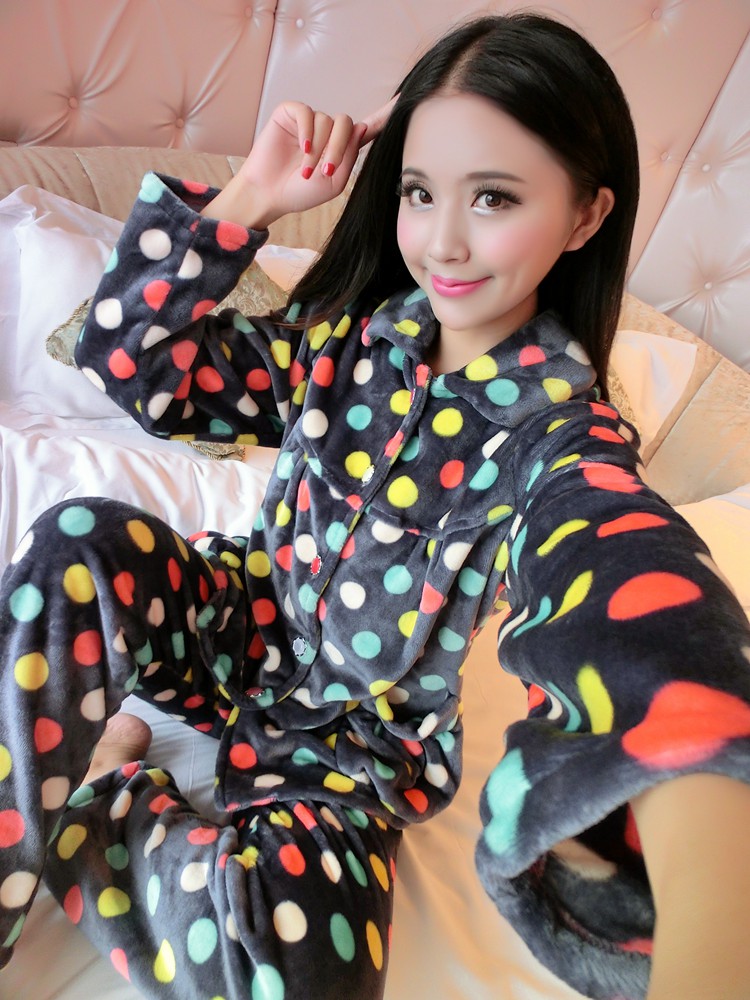 Phiên bản Hàn Quốc của mùa thu và mùa đông flannel giải phóng bộ đồ ngủ của phụ nữ dài tay nhung san hô do bo dep