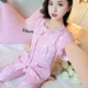 Bộ đồ ngủ bằng vải cotton dệt kim nữ mùa hè tay ngắn cotton hoạt hình mỏng đặt học sinh đồ bộ mặc nhà bằng vải thun