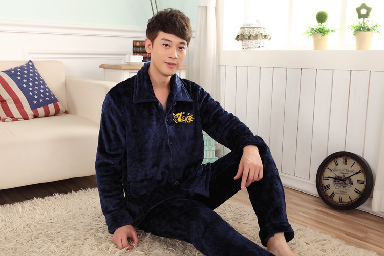 Mùa thu và mùa đông đồ ngủ flannel nam dày nhung nhung đồ ngủ trung niên phục vụ nhà phù hợp với dài tay XL thời trang hè 2021