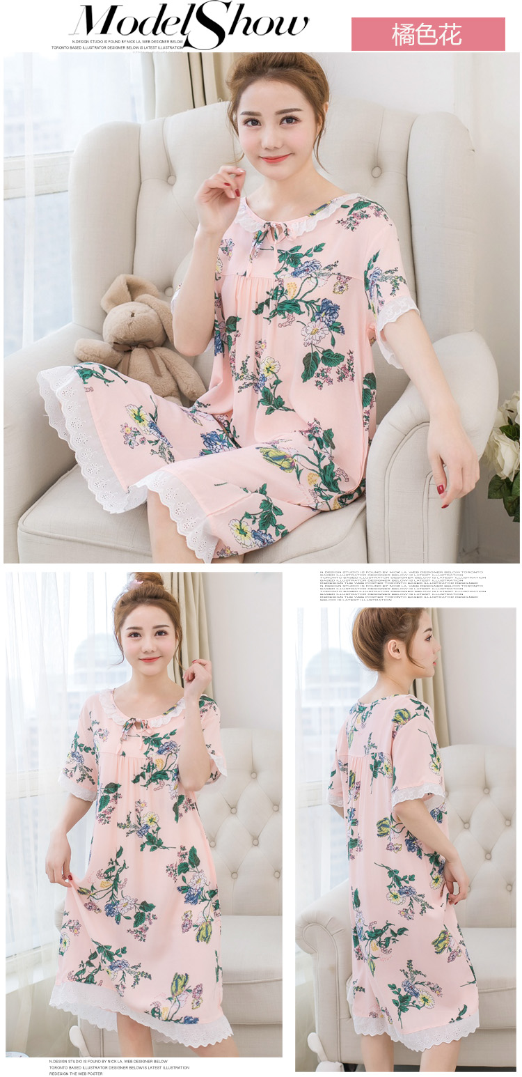 Váy ngủ ngắn tay nữ mùa hè cotton cotton chất liệu cotton dễ thương Hàn Quốc sinh viên váy cotton nhân tạo váy cỡ lớn váy ngủ đẹp