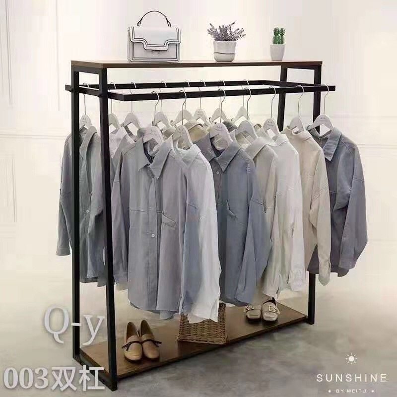Clothing landing display frame double-bumped stand solid wooden plate retro display frame in the shadow of the floor hanging frame