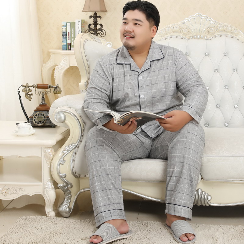 Xuân Thu ve áo cardigan mens dài tay bông đồ ngủ 5XL tăng mỡ người đàn ông béo béo chàng trai 300 pound quần áo nhà thiết.