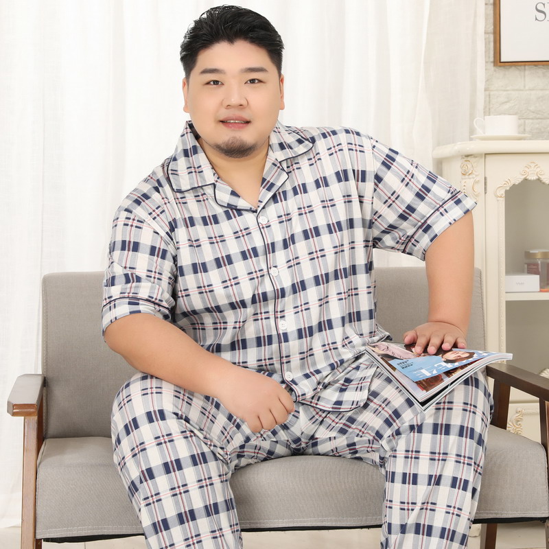 Mens bông quần ngắn tay mùa hè pajama mỏng mô hình cộng với kích thước 200 pound chất béo người đàn ông ve áo bộ 5XL nhà quần áo