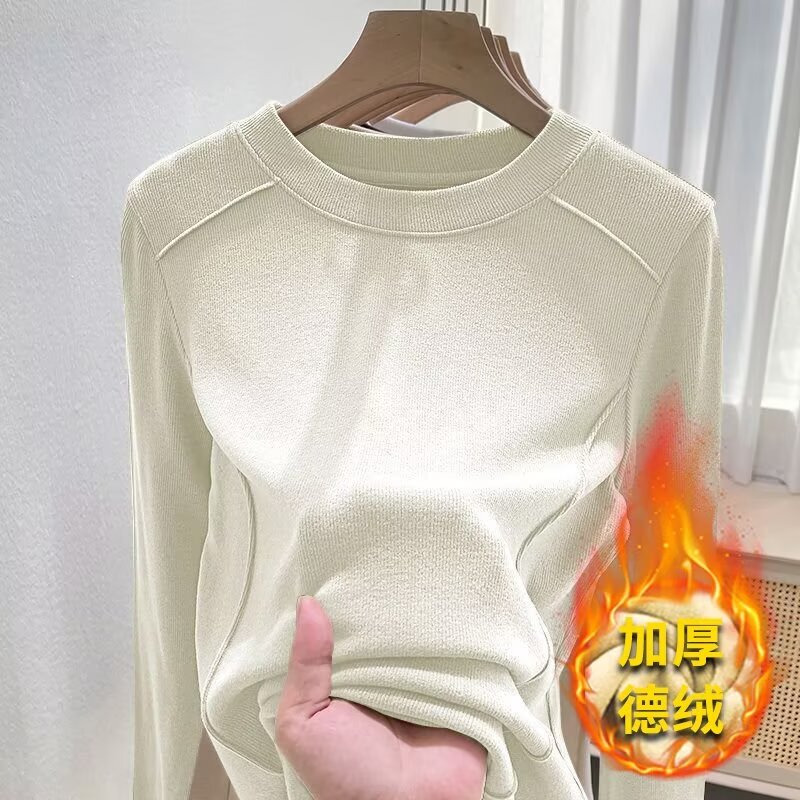 De Rong Base Layer Shirt for Women, Autumn and Winter, Round Neck, Fleece-Lined, Warm and Comfortable, Long-Sleeved, Slim Fit, New Style, Tight-Fitting Top De Rong Base Layer Shirt for Women, Autumn and Winter, Round Neck, Fleece-Lined, Warm and Comfortable, Long-Sleeved, Slim Fit, New Style, Tight-Fitting Top