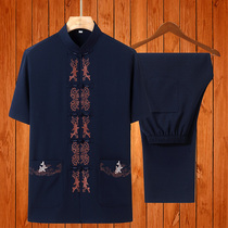 Middle-aged cotton tattoo and Tangjie mens short sleeve suit summer Chinese wind Chinese style Hangyu big yard Tai Chi-yu daddy dress