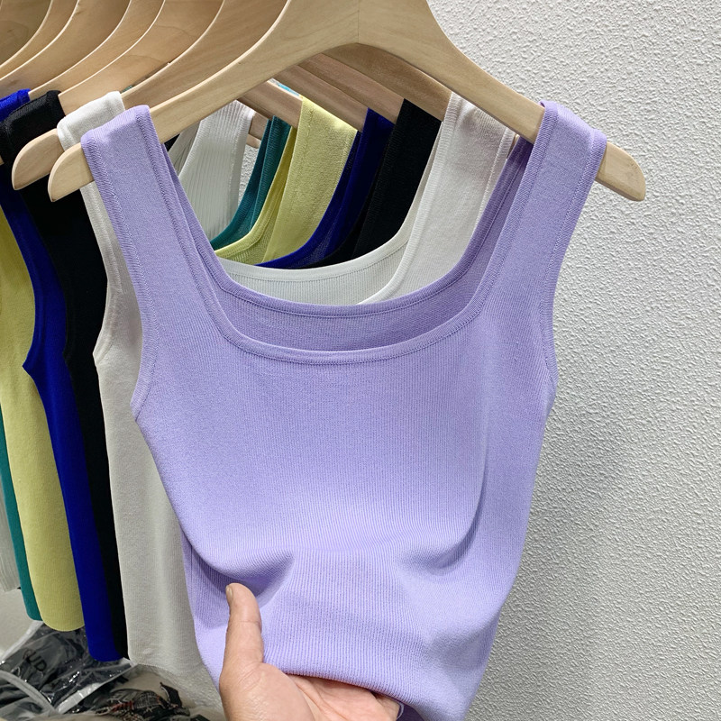 Port Wind Retro Gentleness 2022 New Temperament 100 Hitch Pure Color Square Collar Short Knit Harness Vest Woman