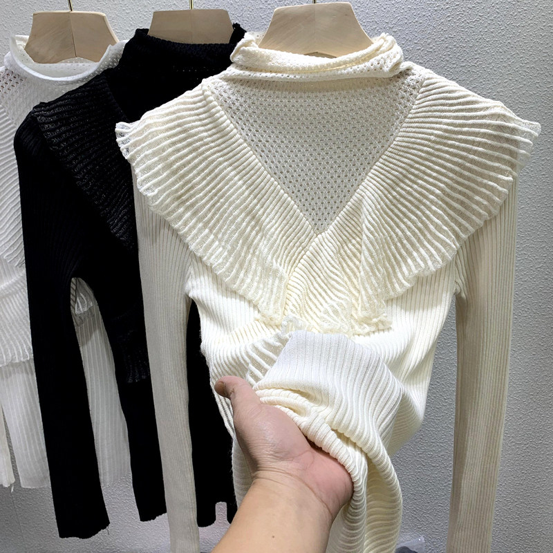 Hollow - leaf high - collar sweater in spring 2022 - hollow knitted coat with a pile of sweater collar