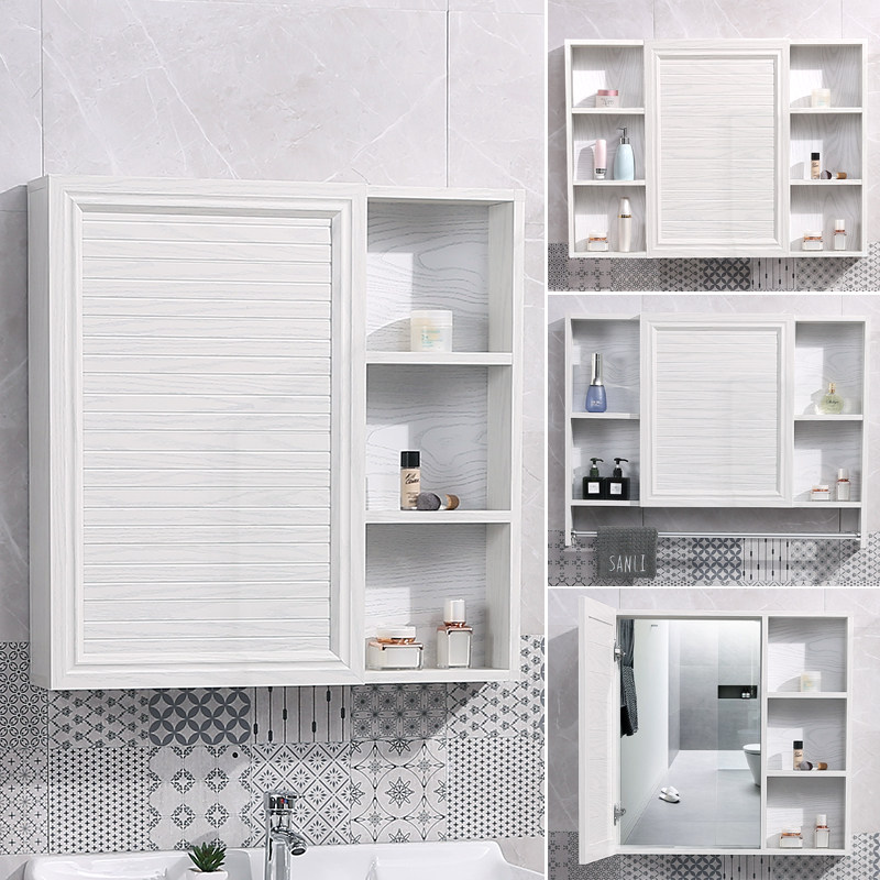 Waterproof mirror cabinet Wall-mounted space aluminum bathroom mirror Powder room Wall-mounted Nordic mirror box with shelf Square