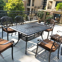 Outdoor Cast Aluminum Table And Chairs Villa Courtyard Garden Casual Table And Chairs Outdoor Open-air Terrace Long Table Eurostyle Table And Chairs