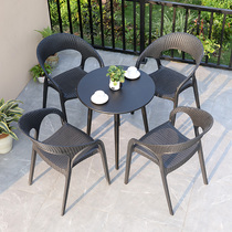 Outdoor Balcony Small Table Chair Patio Garden Table And Chairs Imitation Rattan Chair Outdoor Plastic Casual Open Air Outside Pendulum Minimisation Steel