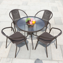  Outdoor table and chair umbrella Courtyard leisure balcony Wrought iron coffee milk tea shop table and chair combination three-five-piece outdoor table and chair
