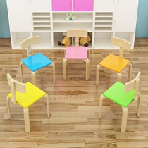 Kindergarten Chair Children Solid Wood Lean Back Chair Painted Gallery Art Gallery Tutoring Early School Elementary School Students Training Course Chairs