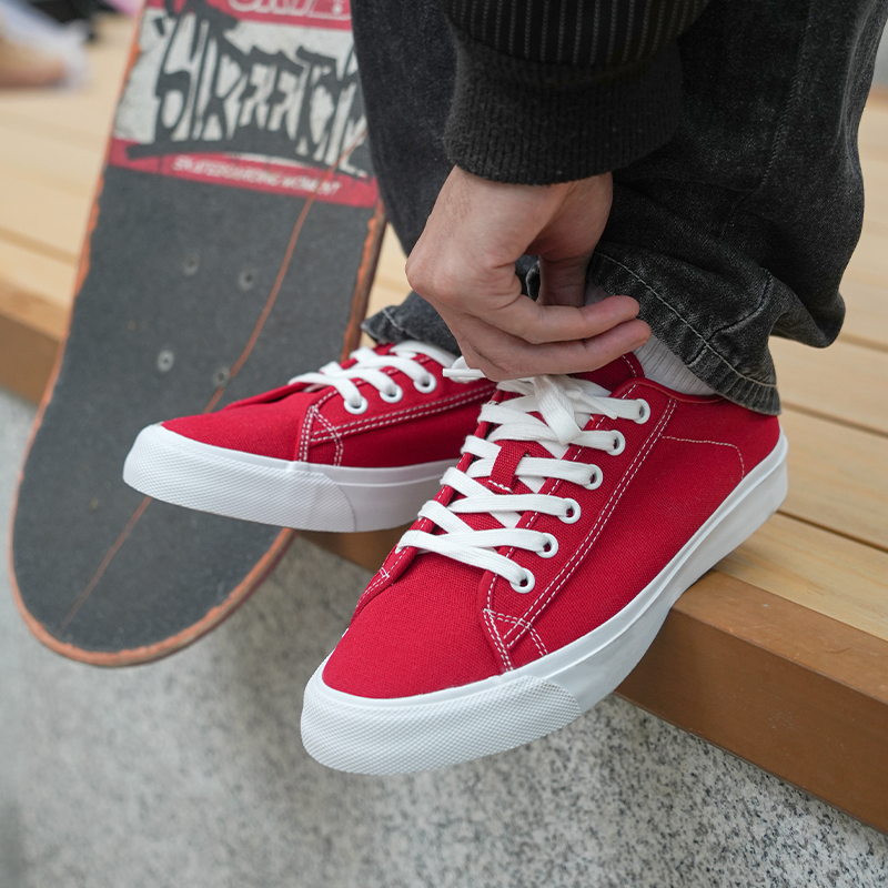 Jiluke New Red Unisex Student Versatile Simple Couple Shoes Breathable Skate Shoes Summer Canvas Shoes